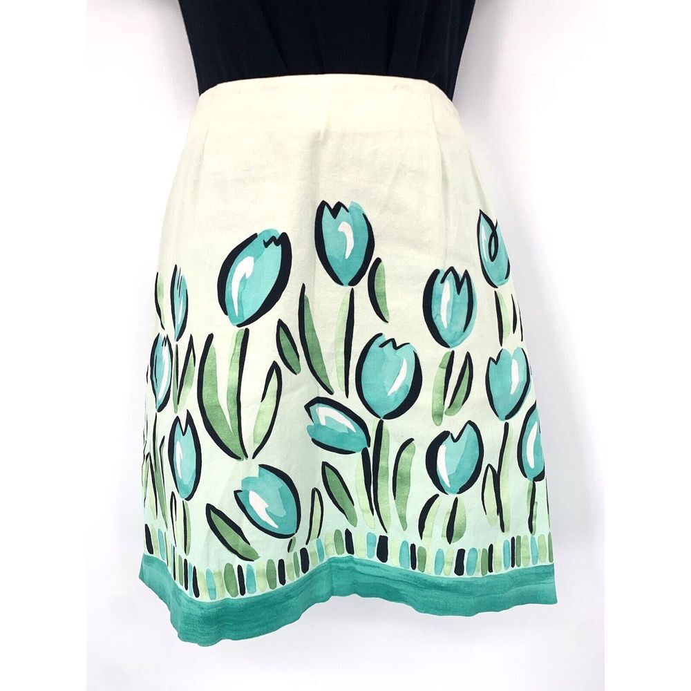 Talbots Pale Green‎ w/ Tulpis Stretch Side Zipper Women's Mini Skirt Size 6